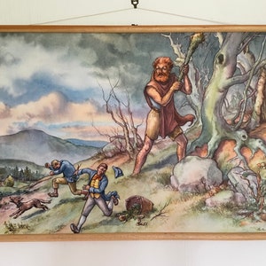 Vintage RÜBEZHAL - Bergriese Schulwandkarte Schulwandkarte Märchen
