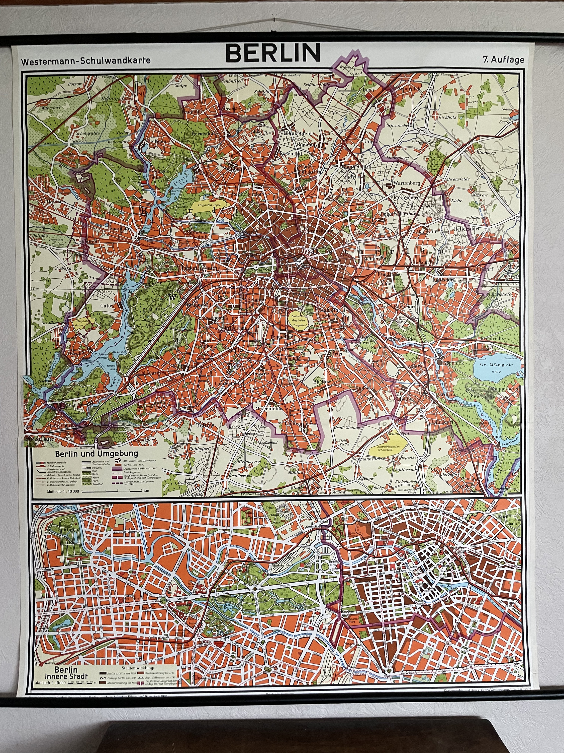 Vintage BERLIN Map by Westermann Roll Down Linen Backed School Map