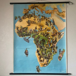 Grafico scolastico vintage MAP AFRICA ANTROPOLOGIA poster pittorico in lino westermann