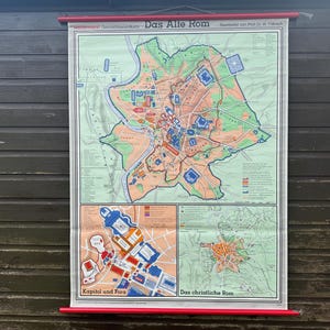 Mappa d'epoca della CITTÀ di LONDRA di Westermann, mappa scolastica arrotolabile con retro in lino, 1973 INGHILTERRA, Regno Unito.