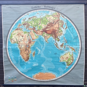 Vintage roll down school mao dell'emisfero orientale - europa, Asia , Australia carta geografica 1950
