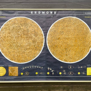 Grafico scolastico vintage MAPPA LUNA Grafico educativo da parete LUNARE che tira giù la Luna della Terra