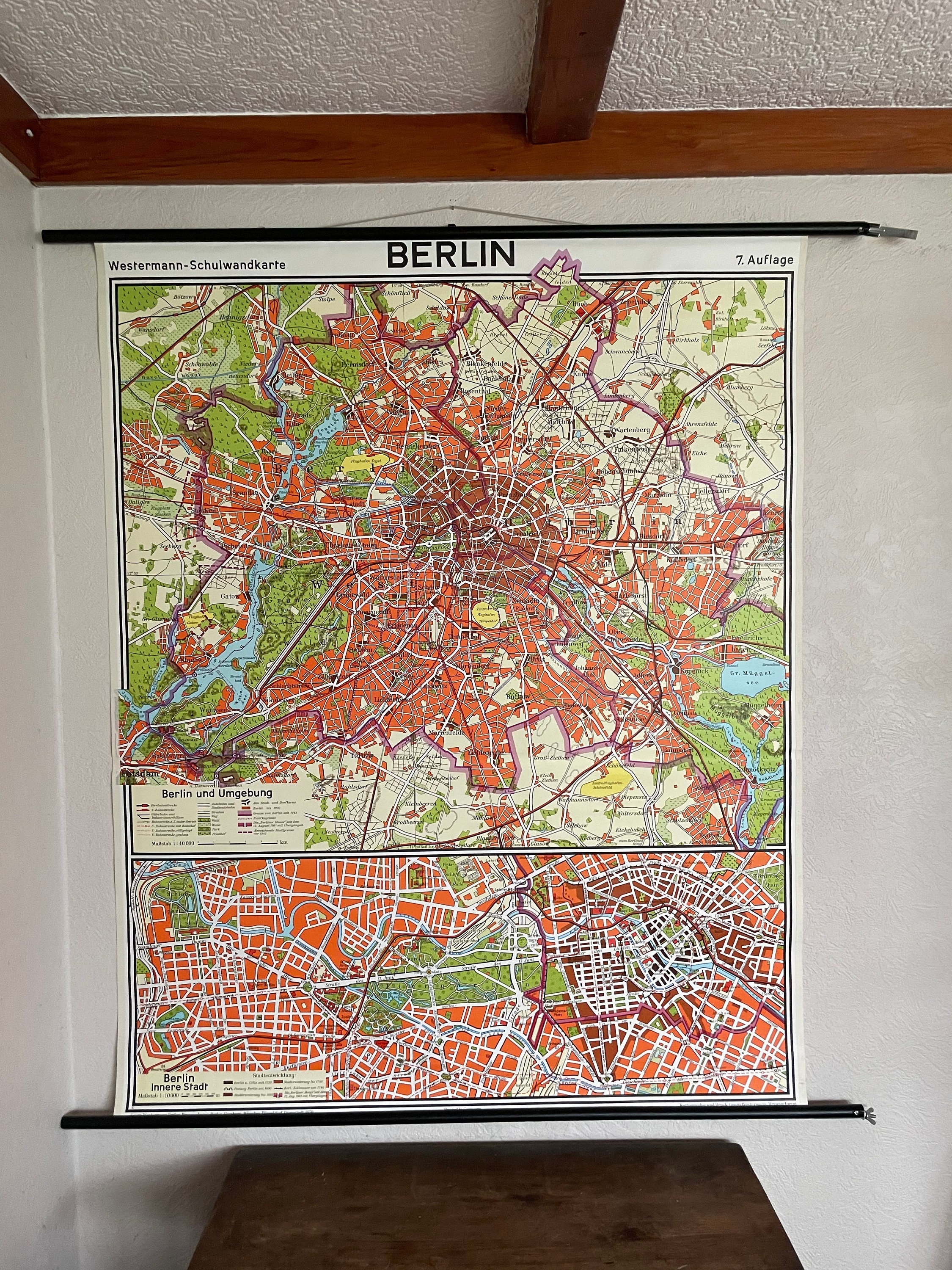 Vintage BERLIN Map by Westermann Roll Down Linen Backed School Map