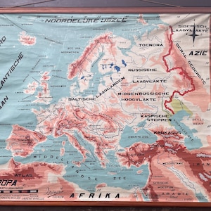 Vintage Landkarte von EUROPA Rollkarte Schultasche Siebdruck Weltkarte 1950er Jahre