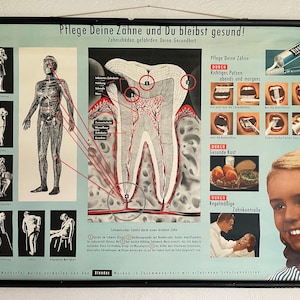 Vintage TEETH & HEALTH carta escolar carta educativa dental BLENDEX consejos de salud pública