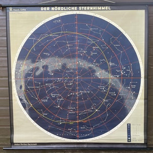 CONSTELLATIES van het NOORDELIJK HEMISPHERE vintage schoolkaart van sterren astronomie educatieve wandkaart.