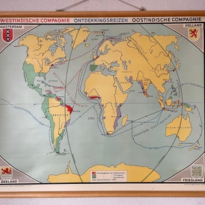 carte historique vintage des voyages exploratoires de la carte du monde de la Dutch EAST INDIA COMPANY