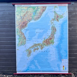 Mappa vintage GIAPPONE grafico murale scolastico mappa educativa rolldown / pull down map