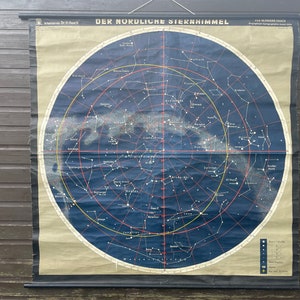 CONSTELLATIES van het NOORDELIJK HEMISPHERE vintage schoolkaart van sterren astronomie educatieve wandkaart.