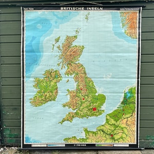 Vintage REGNO UNITO mappa geografica della scuola parete MAPPA poster educativo grafico Regno Unito Gran Bretagna.