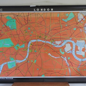 Raro vintage LONDON CITY MAP di Haack Gotha roll down mappa scolastica educativa