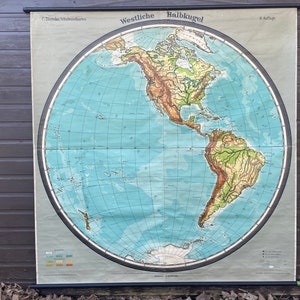 Vintage Roll-Down-Schule Mao der WESTLICHEN HALBKUGEL - AMERICAS & Atlantic Ocean. 1949