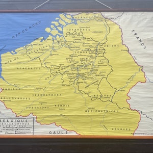 Mappa d'epoca del BELGIO roll down mappa scolastica serigrafata 1950