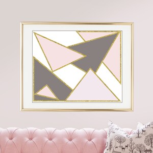 Triangle Wall Print: Pink, Gray, Gold Triangles