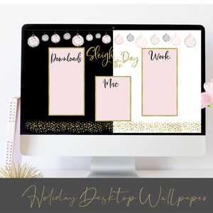 Desktop Organizer WallPaper Christmas Holiday Pink Ornaments