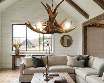 Real Moose Antler Chandelier for 3 Lights with Antler Sockets