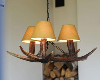 Cone Chandelier made of Real Antlers with Cone Shades