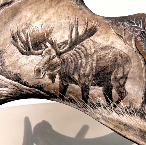 本物のヘラジカの角の彫刻はヘラジカを表現 - Etsy 日本