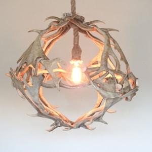 White Ball Real Antler Chandelier
