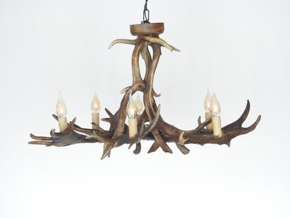 Real Fallow Deer Antler Chandelier for 6 Lights With Candle Bulb Holders 