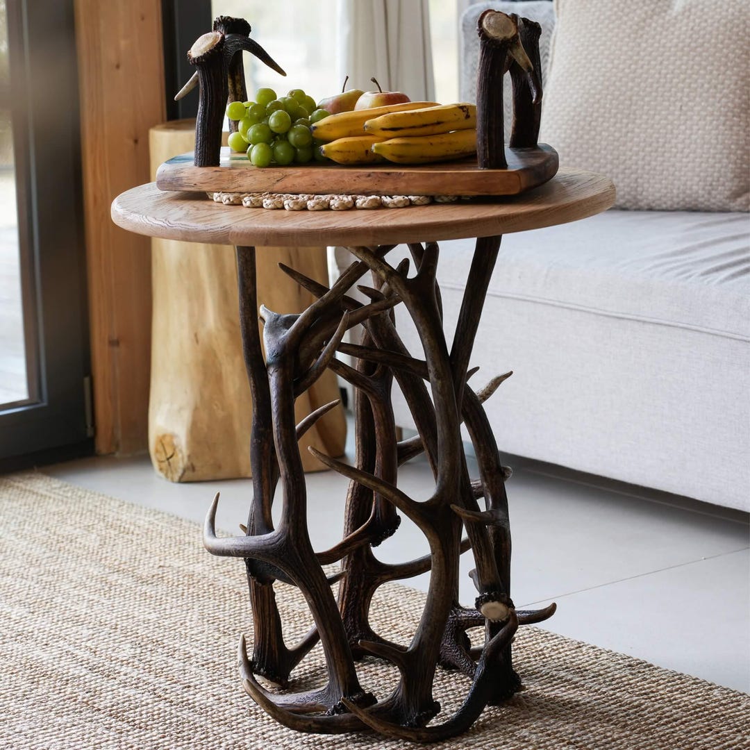 Real Small Deer Antler Coffee Table With Wooden Table Top - Etsy