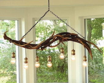 Linear Chandelier for Kitchen Island made of Real Deer Antlers