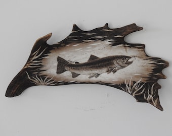 Real Antler Carving shows Trout Fish
