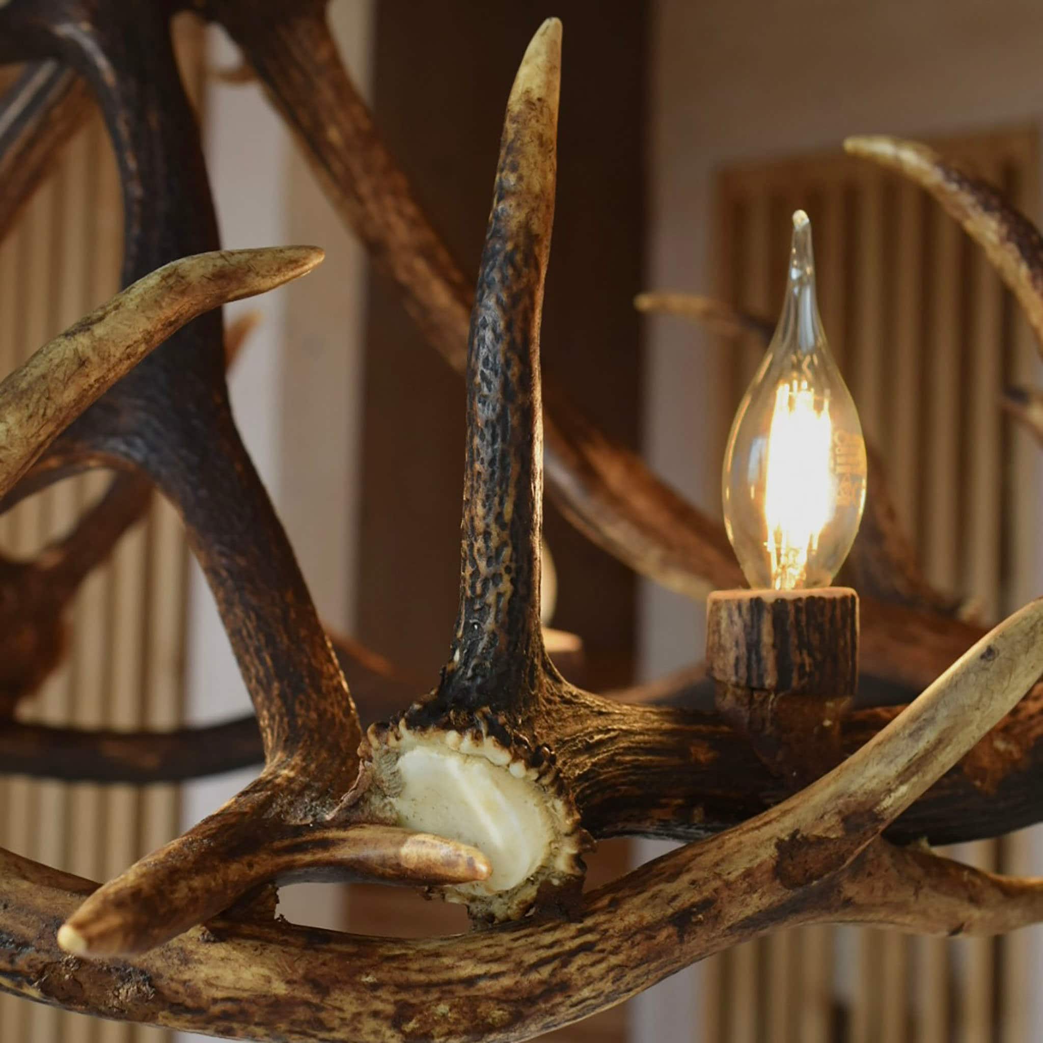Antler - Lámpara De Araña De Cuernos De Ciervo De Resina, Estilo Clásico, Para Comedor, Cocina, Isla, Recámara, Entrada, Vestíbulo, Bar, Cafetería, Cabina (12 Luces + 12 Cuernos