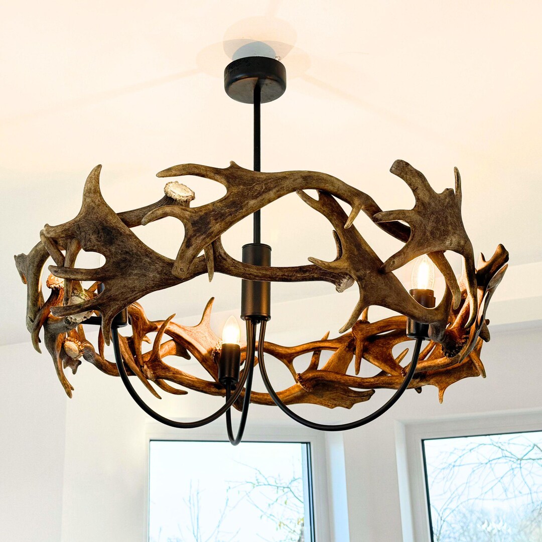 Modern Farmhouse Chandelier With Real Antler Ring - Etsy