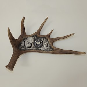 Real Moose Antler Carving with Clock