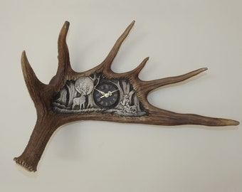 Real Moose Antler Carving with Clock