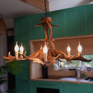 Real Fallow Deer Antler Chandelier for 6 Lights with Candle Bulb Holders