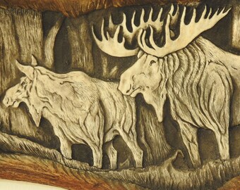 本物のヘラジカの角の彫刻と時計 - Etsy 日本