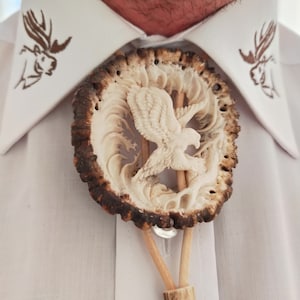 Antler Bolo Tie  with Carving shows Eagle