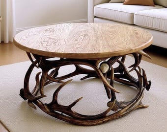 Real Antler Sofa Table with Wooden Table Top
