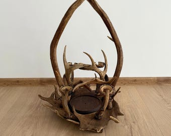 Antique Real Antler Carafe and Glasses Stand