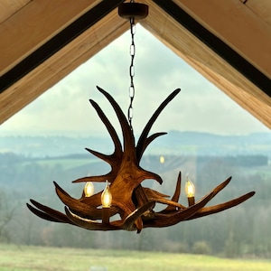 Echter 4 lichter Elchgeweih Kronleuchter für Bauernhaus mit Downlight