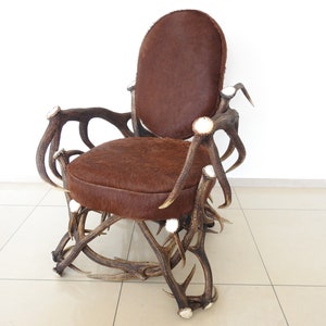 Real Antler Armchair with Cowskin for Living Room