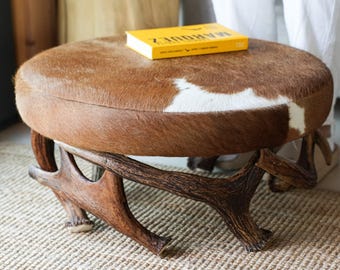 Antler Cowhide Pouf Ottoman