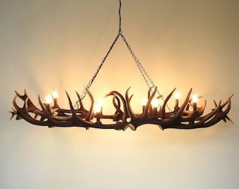 Long Real Antler Chandelier with Downlights