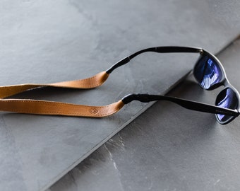 Tan Leather Sunglass Strap, Comfortable Suede Backing