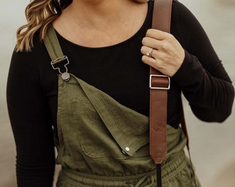 Brown Leather Overlap Camera Strap - Personalized Extra adjustable Camera Strap for DSLR/SLR camera, DSLR Camera Strap, Canon, Nikon, Sony