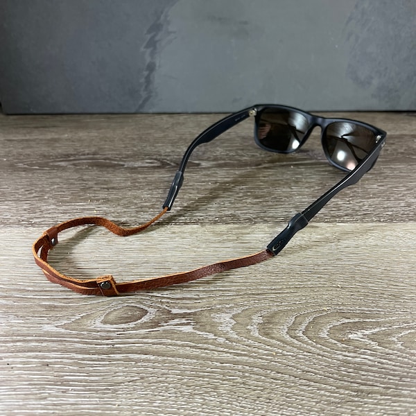 Brown Cinch Adjustable Slim Leather Sunglass Strap, Strap for sunglasses