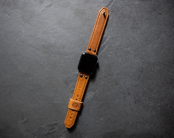 Tan Leather Apple Watch Band, Italian Leather Backing