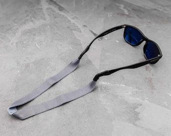 Gray Leather Sunglass Strap, Comfortable Suede Backing