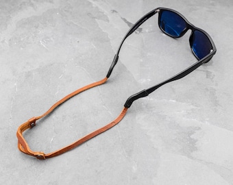 Correa de cuero marrón ajustable y delgada para gafas de sol, correa para gafas de sol