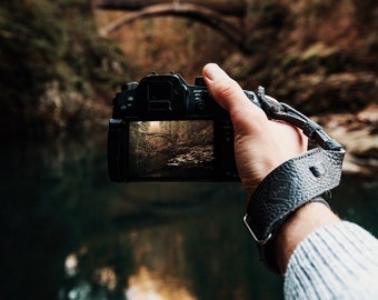 Camera Strap - Grey Leather Wrist Strap for DSLR/SLR camera, DSLR Camera Strap. Camera accessories. Canon camera strap. Nikon camera strap.