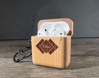 Wooden AirPod Case Gen 1/2, Walnut Cherry Rose, Keychain AirPod Cover