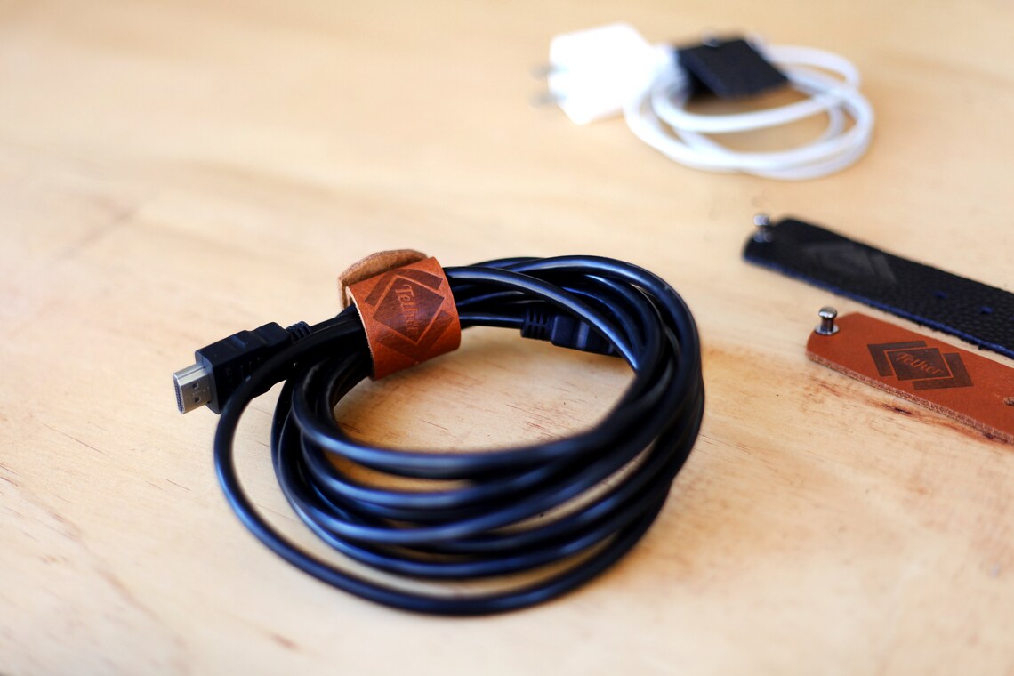 Set of 2 Genuine Leather Cable Wraps / Cord Holders / Cable Etsy