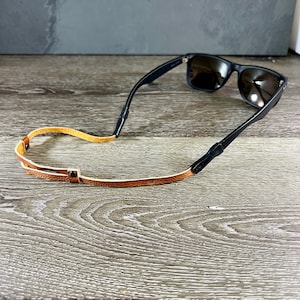 Tan Cinch Adjustable Slim Leather Sunglass Strap, Strap for sunglasses